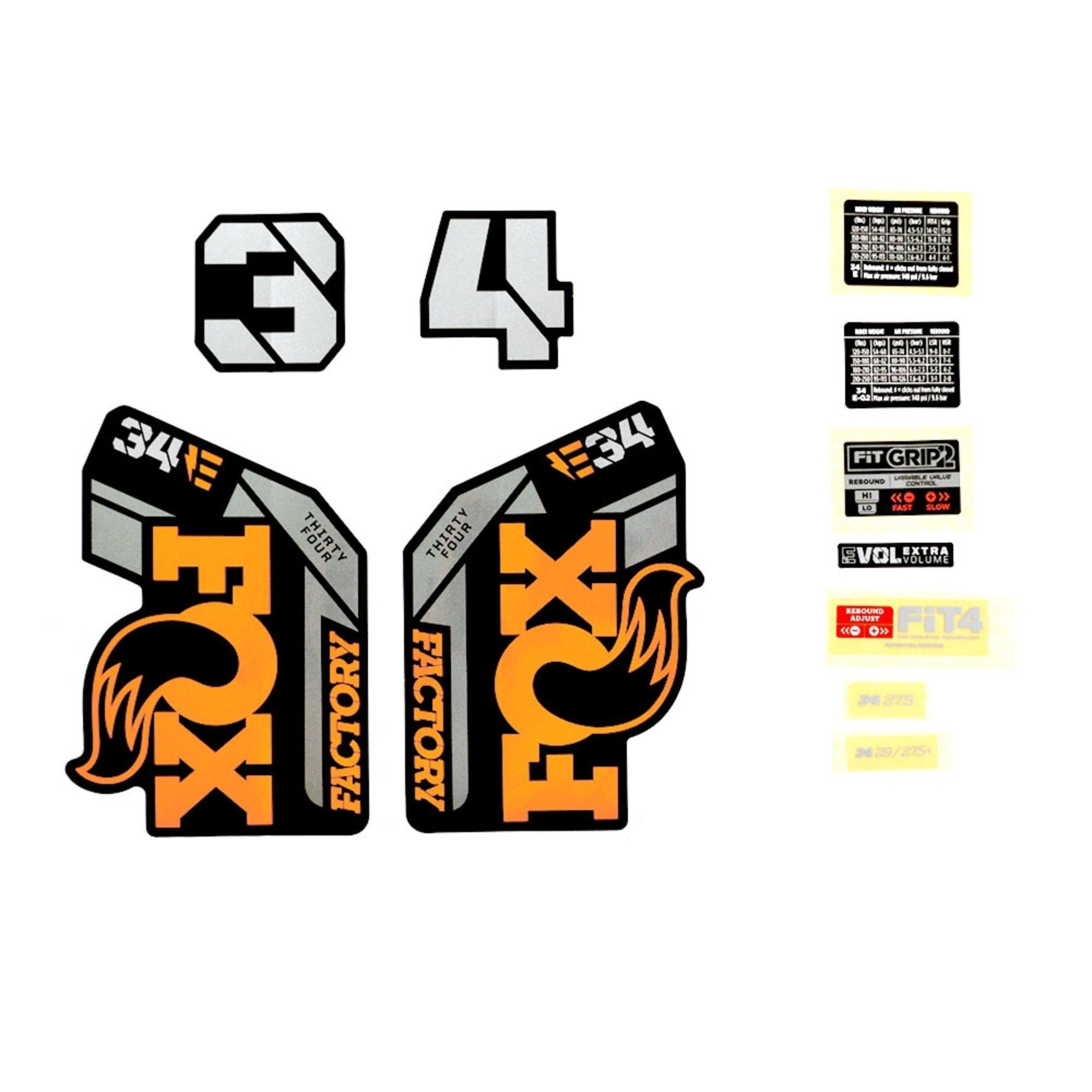 FOX Fork 34 Decal Kit: E-Bike + F-S Orange Logo Shiny Black 2021 ...